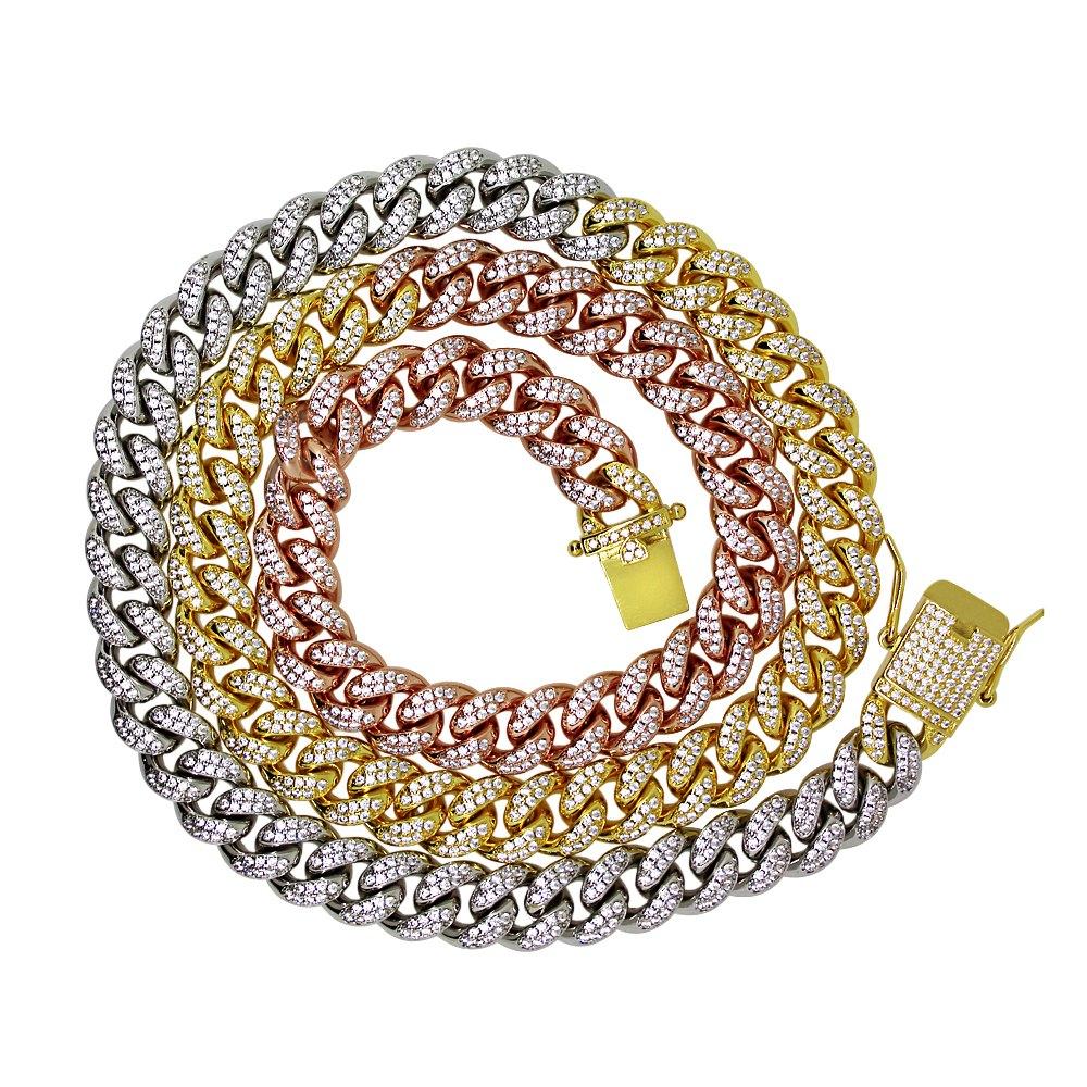 3 Tone Cuban Link 10MM Bling Bling CZ Chain