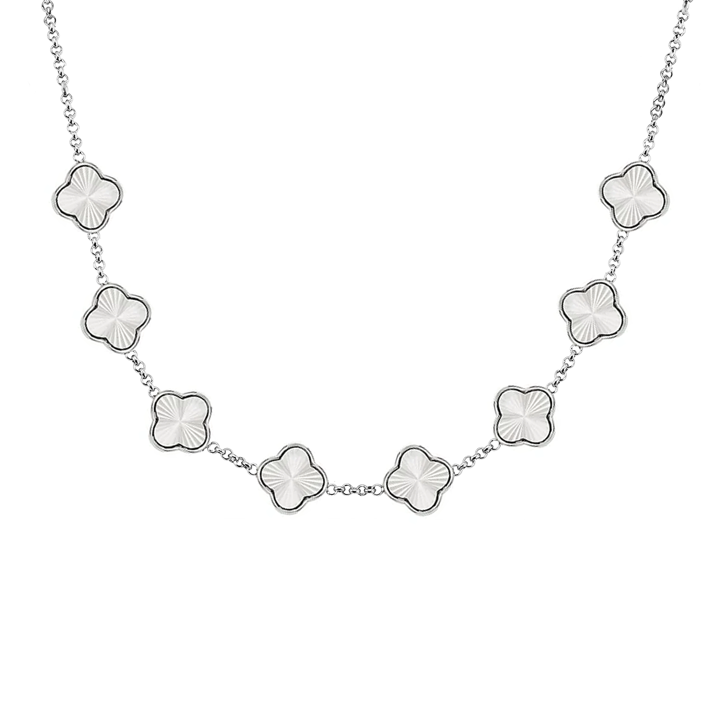 Textured Clover Custom Name Necklace (Silver)