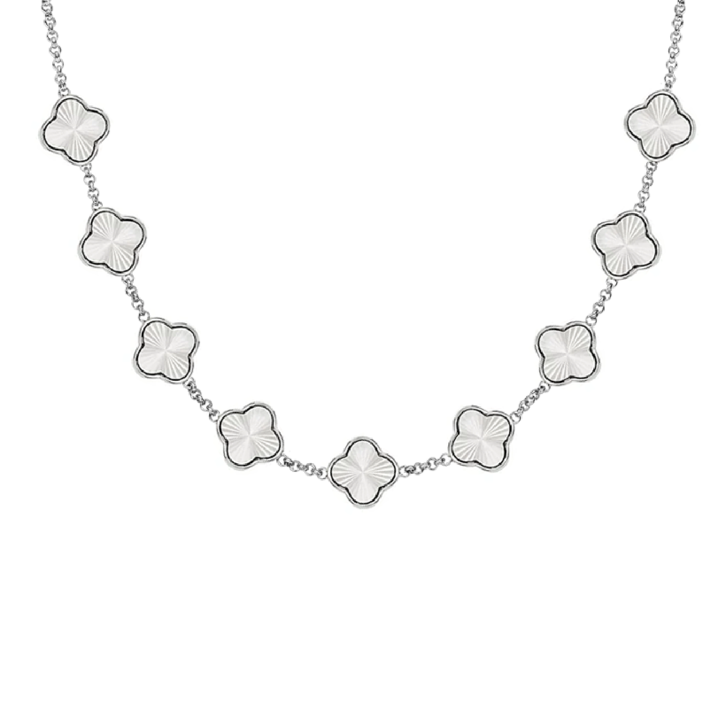 Textured Clover Custom Name Necklace (Silver)