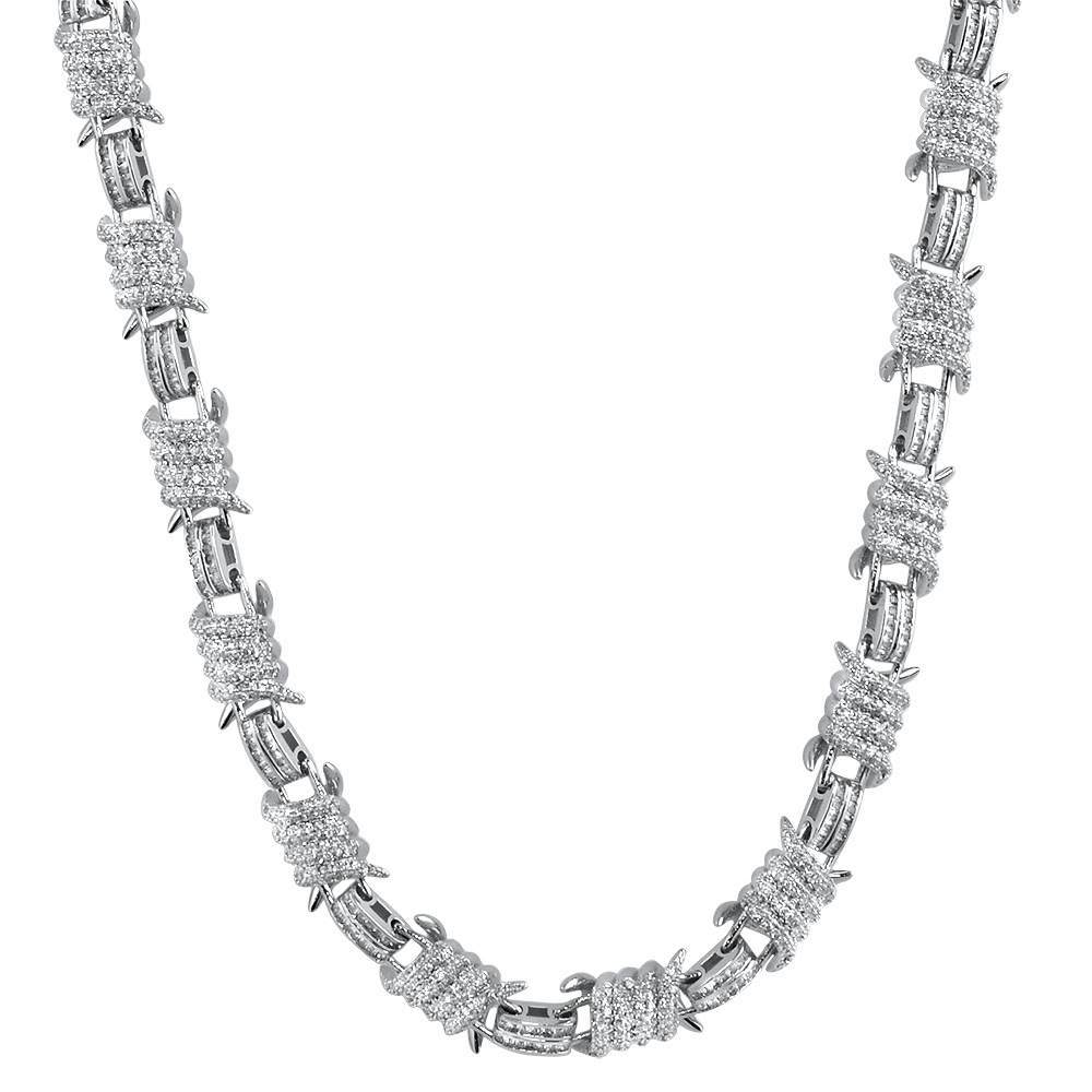 3D Barb Wire Baguette Bling Bling CZ Iced Out Chain