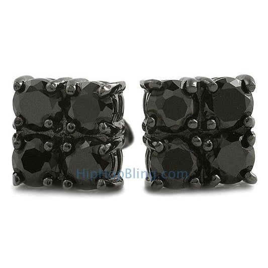 4 Stone Box Black CZ Diamond Bling Bling Earrings