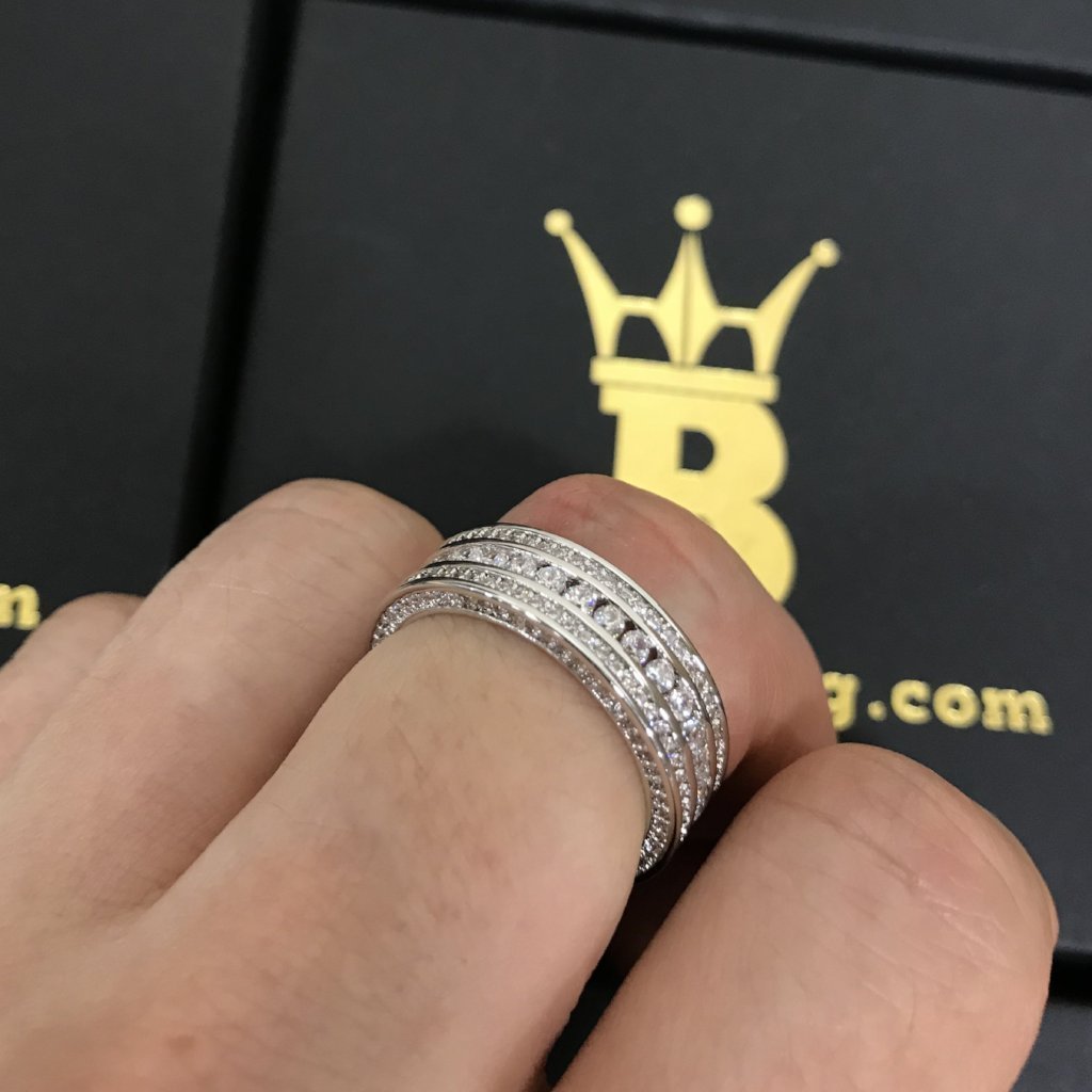.925 Silver Channel Set 360 Eternity Band Rhodium CZ Bling Ring