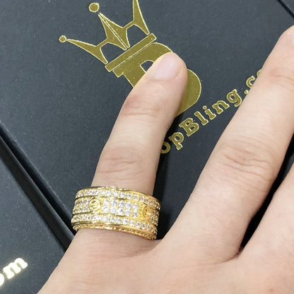.925 Silver Eternity Band Flathead CZ Gold Bling Bling Ring