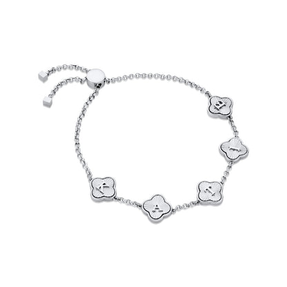 Textured Clover Custom Name Bracelet (Silver)