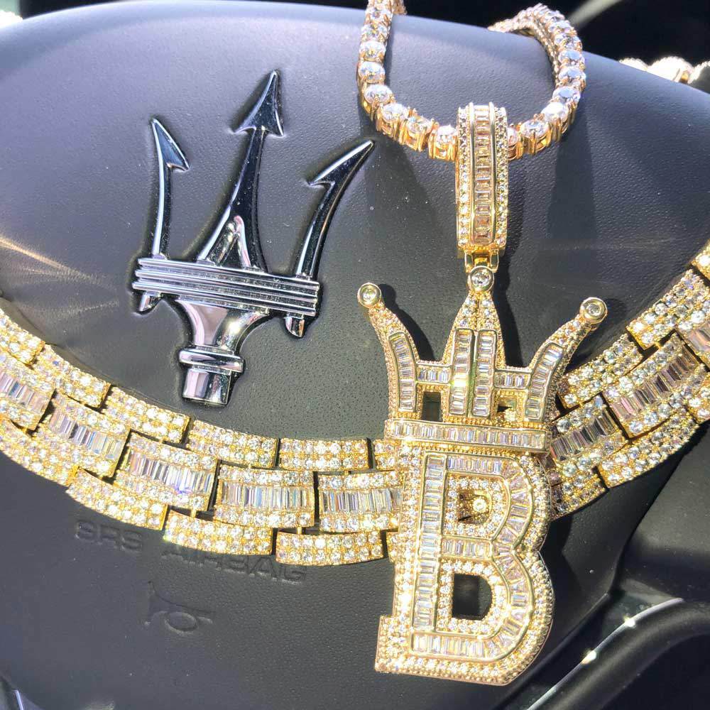 Baguette Hip Hop Bling Logo Pendant