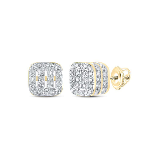 Cushion Bars Double 3D Diamond Earrings .33cttw 10K Yellow Gold