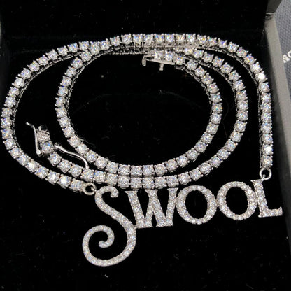 Custom Script Block VVS Moissanite/Diamond Pendant Tennis Chain