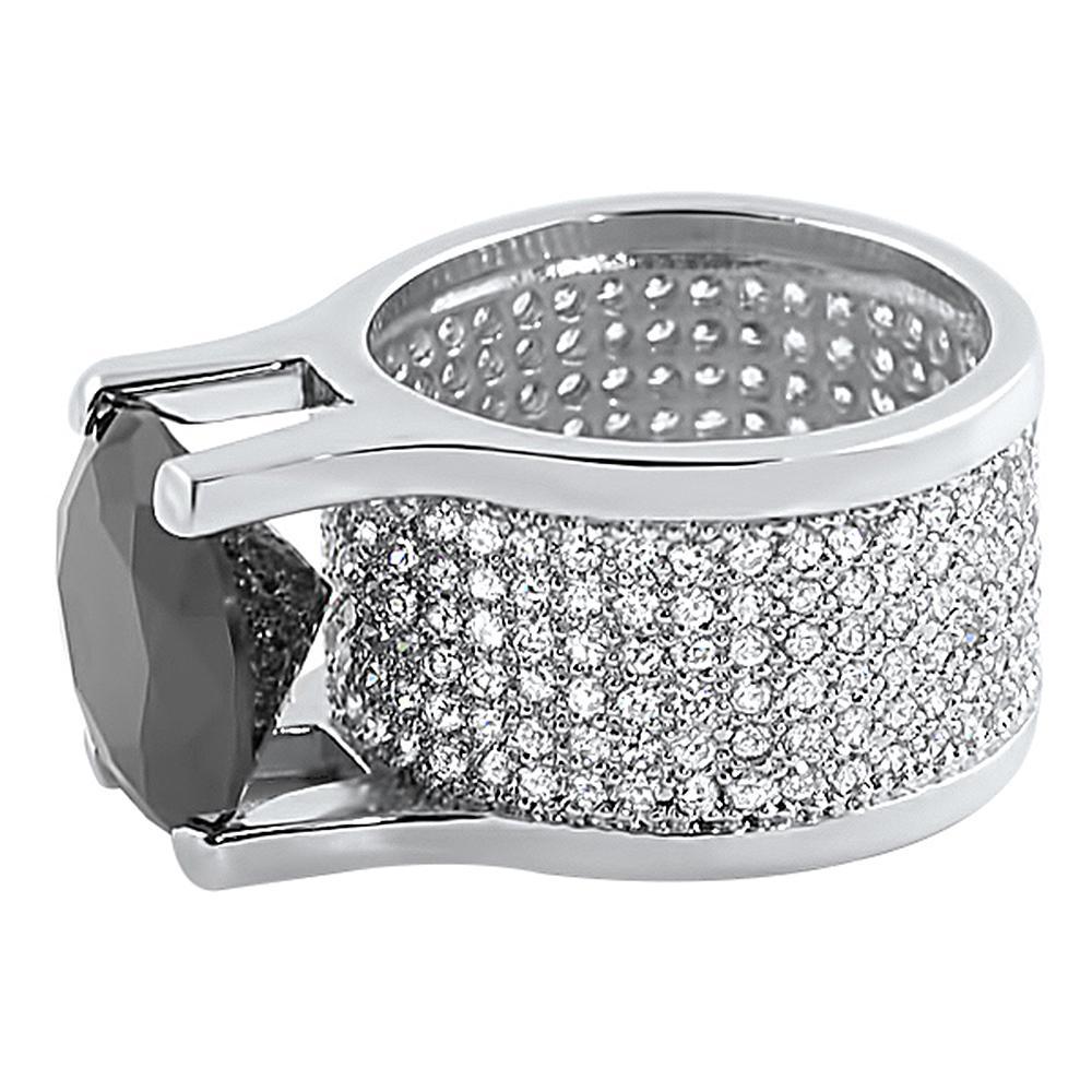 CZ 360 Ring 20ct Black Solitaire Rhodium