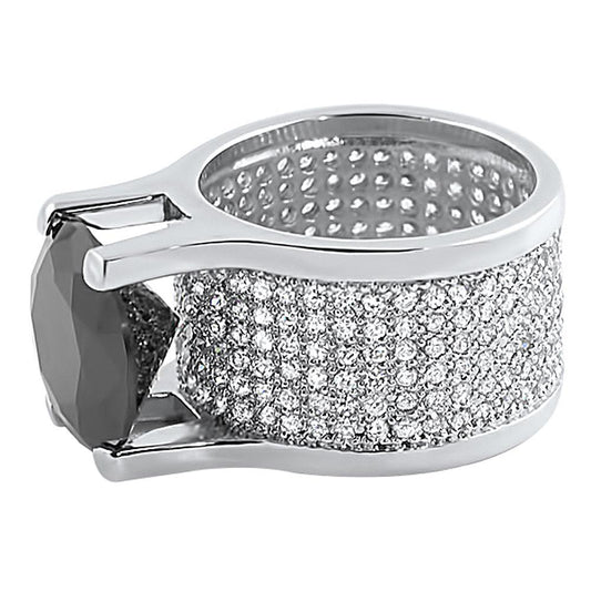 CZ 360 Ring 20ct Black Solitaire Rhodium